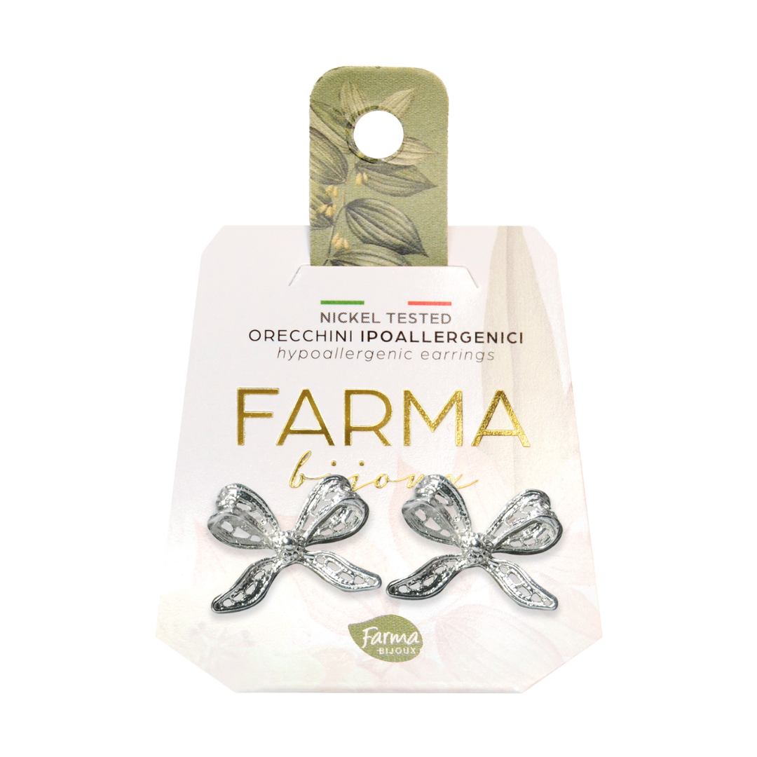 FARMA BIJOUX - Υποαλλεργικά Σκουλαρίκια Ασημί Φιόγκος (BEG013) 1 Ζευγάρι
