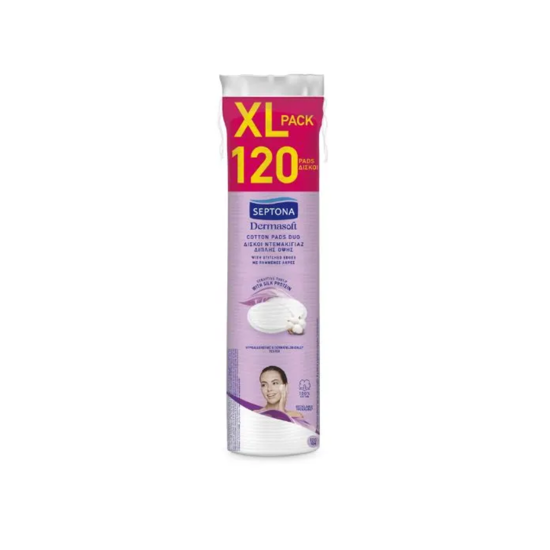 SEPTONA - Dermasoft Cotton Pads Duo - Δίσκοι Ντεμακιγιάζ Διπλής Όψης 120τμχ