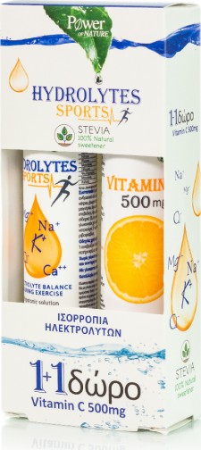 POWER HEALTH - Promo Hydrolytes Sports Stevia Ηλεκτρολύτες 20 Αναβράζοντα Δισκία - ΔΩΡΟ Vitamin C 500mg 20 Αναβράζοντα Δισκία
