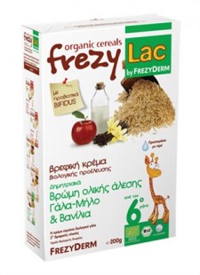 FREZYLAC -  Βιολογική Βρεφική Κρέμα Βρώμης Ολικής Άλεσης με Γάλα, Μήλο και Βανίλια 200gr