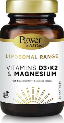 POWER HELATH - Liposomal Range Vitamins D3+K2 & Magnesium Συμπλήρωμα Διατροφής για την Υγεία των Οστών, των Μυών & την Καλή Απορρόφηση του Ασβεστίου & του Φωσφόρου, 30s caps