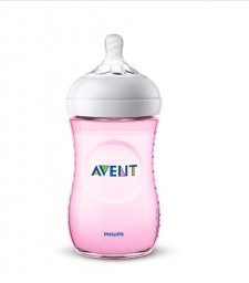 AVENT -  Natural Πλαστικό Μπιμπερό Ροζ 0-12m+ 260ml