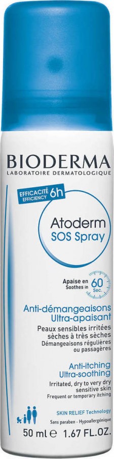 BIODERMA - Atoderm SOS Spray με Αντικνησμώδη Καταπραϋντική Δράση για το Πολύ Ξηρό & Ευαίσθητο Δέρμα, 50ml