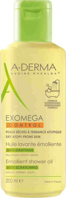A-DERMA - Exomega Control Emollient Shower Oil Anti-Scratching, Ελαιώδες Καθαριστικό για Ατοπικό Δέρμα 200ml