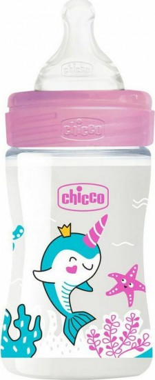 CHICCO - Μπιμπερό Well Being Πλαστικό Θηλή αργής Ροής Σιλικόνης 0m+ Ροζ 150ml