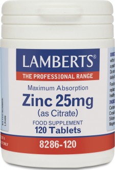 LAMBERTS - Zinc Citrate 25mg Συμπλήρωμα Ψευδάργυρου, 120 tabs