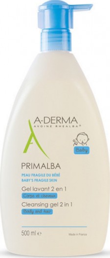 A-DERMA - Primalba Baby Cleansing Gel 2 in1Τζελ Καθαρισμού για το Ευαίσθητο Βρεφικό Δέρμα 500ml