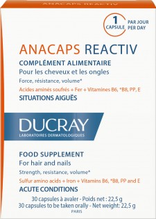 DUCRAY - Anacaps Reactiv, Συμπλήρωμα Διατροφής για Μαλλιά και Νύχια 30Caps
