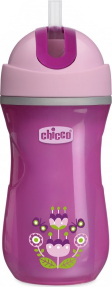 CHICCO - Sport Cup Παγούρι Υγρών με Καλαμάκι σε Ροζ με Αστεράκια για Ηλικίες 14m+, 266ml