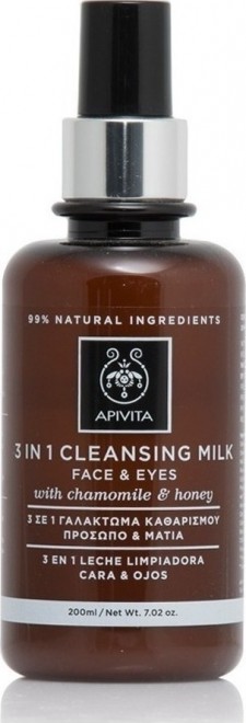 APIVITA - Cleansing Γαλάκτωμα Καθαρισμού για Πρόσωπο & Μάτια 3 σε 1 με Χαμομήλι & Μέλι 200ml