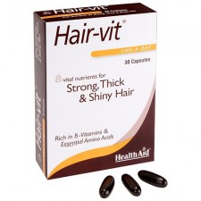 Health Aid Hair-Vit Συμπλήρωμα Διατροφής με Βιταμίνες, Μέταλλα, Ιχνοστοιχεία & Αμινοξέα για Υγιή Μαλλιά 30 Κάψουλες