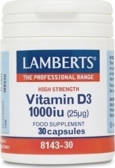 LAMBERTS - Vitamin D3 1000iu, Για Την Υγεία Οστών, Δοντιών, Ανοσοποιητικού 30caps
