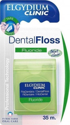 ELGYDIUM - Clinic Dental Floss Fluoride Οδοντικό νήμα ελαφρώς Κηρωμένο με φθόριο, μήκους Με γεύση μέντας 35m