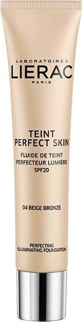 LIERAC - Teint Perfect Skin Perfecting Illuminating Fluid SPF20, Make-Up για Ομοιόμορφη & Λαμπερή Όψη, 30ml - Bronze 04
