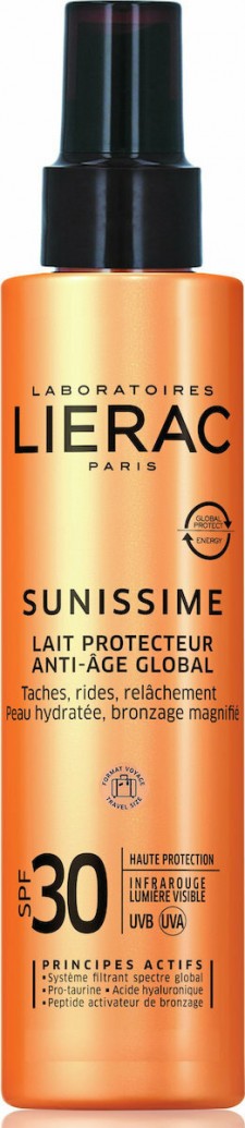 LIERAC - Sunissime Global Anti-Aging Protective Milk SPF 30, τονωτικό και αντιηλιακό γαλάκτωμα σώματος, 100 ml