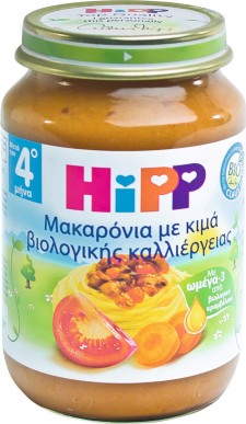 HIPP - Βρεφικό Γεύμα Μακαρόνια Με Κιμά Και Φρέσκια Τομάτα Από Τον 4ο Μήνα - Βαζάκι 190gr