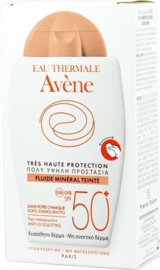 AVENE - Eau Thermale Fluide Mineral Teinte SPF50+ Αντιηλιακό Προσώπου Για Το Ευαίσθητο, Μη Ανεκτικό Δέρμα, με Χρώμα, 40ml