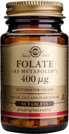SOLGAR -  Folate 400mg (As Metafolin) Συμπλήρωμα Διατροφής Mε Φολικό Οξύ 50 ταμπλέτες