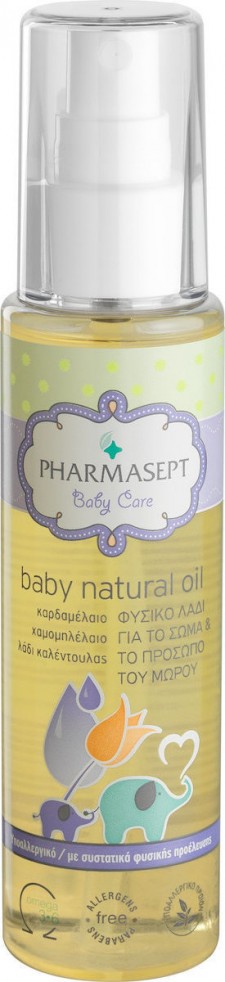 PHARMASEPT - Baby Natural Oil 100%, Φυσικό ενυδατικό λάδι για το σώμα & το πρόσωπο του μωρού, 100ml