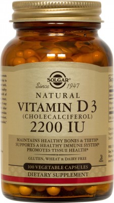 SOLGAR - Vitamin D3 2200 IU 100 Συμπλήρωμα Διατροφής Βιταμίνης D 100 Φυτικές Κάψουλες