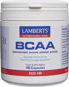 LAMBERTS - BCAA Branch Chain Amino Acids Συνδυασμός Αμινοξέων 180 Κάψουλες