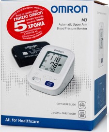 OMRON - M3 Automatic Upper Arm Blood Pressure Monitor Υπεραυτόματο Πιεσόμετρο Μπράτσου (HEM-7154-E), 1 τεμάχιο