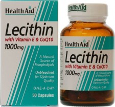 HEALTH AID - Lecithin 1000mg + Natural Vitamin E 45iu + CoQ 10 Συμπλήρωμα Διατροφής με Λεκιθίνη για Λιπόλυση & Αύξηση Ενέργειας 30 Κάψουλες