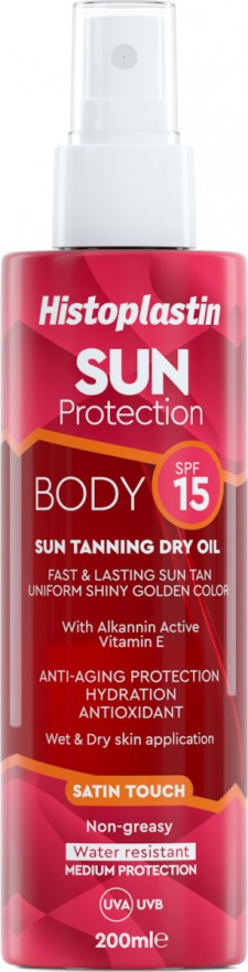 HISTOPLASTIN - Sun Protection Tanning Dry Oil Body Satin Touch SPF15 Ξηρό Λάδι για Γρήγορο, Λαμπερό & Έντονο Μαύρισμα, 200ml