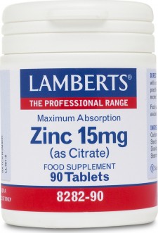 LAMBERTS - Zinc Citrate 15mg Συμπλήρωμα Ψευδάργυρου, 90 tabs