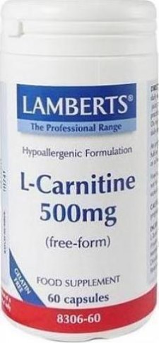 LAMBERTS - L-Carnitine (Καρνιτίνη) 500mg, Χρήσιμη για Αθλητές και Υποσιτιζόμενα Άτομα, 60caps