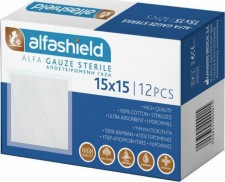 ALFASHIELD -  Αποστειρωμένες Γάζες 15cm x 15cm 12 Τμχ