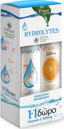 POWER HEALTH - Promo Hydrolytes Stevia 20 Αναβράζοντα Δισκία & Δώρο Vit.C 500mg 20 Αναβράζοντα Δισκία