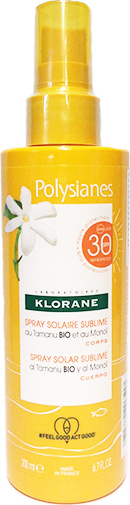 KLORANE - Sun Polysianes Spray Solaire Sublime Spf30 with Monoi & Tamaru Αντηλιακό Γαλάκτωμα Σώματος Υψηλής Προστασίας 200ml