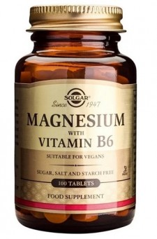 SOLGAR - Magnesium + B6 Συμπλήρωμα Διατροφής Μαγνήσιο σε Συνδυασμό με Βιταμίνη Β6 100 Ταμπλέτες