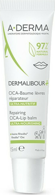 A-DERMA - Dermalibour+ Repairing Cica-Lip Balm Βάλσαμο Χειλιών για Σκασμένα & Ξηρά Χείλη, 15ml