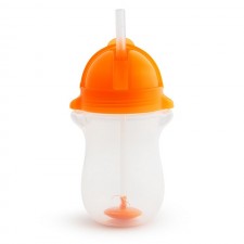 MUNCHKIN - Tip & Sip Straw Cup Tall , Ποτήρι με Καλαμάκι & Βαρίδι που δε Χύνεται, Πορτοκαλί - 296ml