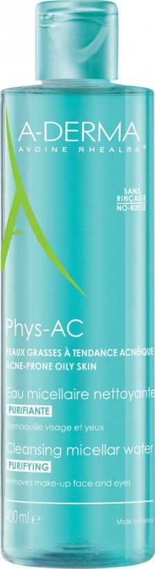 A-DERMA - Phys-Ac Eau Micellaire Purifiante Νερό Καθαρισμού Ντεμακιγιάζ με Μικύλλια για Δέρμα Με Τάση Ακμής 400ml