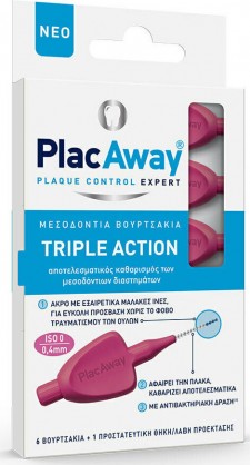 PLAC AWAY - Triple Action Μεσοδόντια Βουρτσάκια 0.4mm Ρόζ 6τμχ