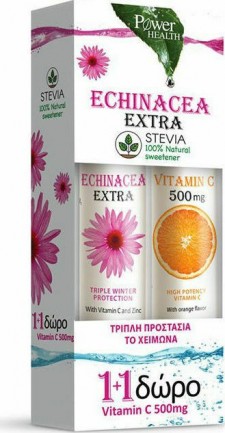 POWER HEALTH - Promo Echinacea Extra με Στέβια 20 Αναβράζοντα Δισκία - Vitamin C 500mg 20 Αναβράζοντα Δισκία 1+1 ΔΩΡΟ