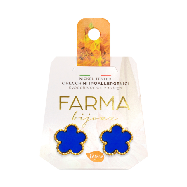 FARMA BIJOUX - Υποαλλεργικά Σκουλαρίκια Μπλε-Χρυσό Λουλούδι (BEG011) 1 Ζευγάρι