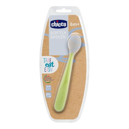 CHICCO - Softly Spoon Κουτάλι Φαγητού Από Μαλακή Σιλικόνη Πράσινο 6m+