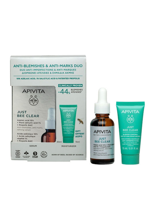 APIVITA - Promo Just Bee Clear Serum 30ml & Δώρο Blemish Control Mattifying Moisturizer Κρέμα Κατά των Ατελειών 15ml