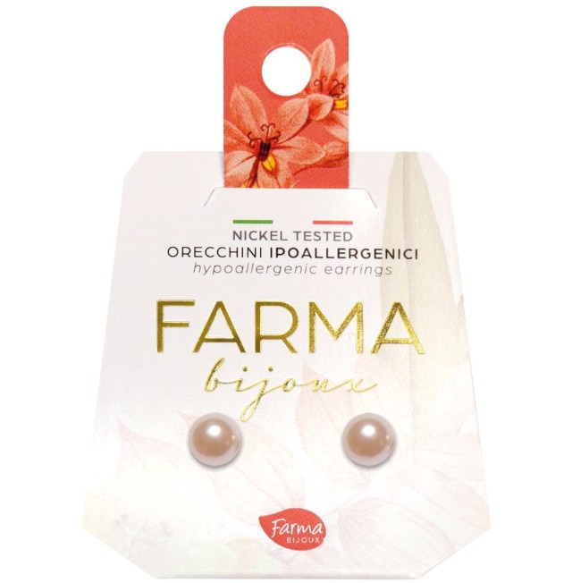 FARMA BIJOUX - Υποαλλεργικά Σκουλαρίκια Πέρλες Κρεμ Ρόζ 6,0mm (BEP6C42)  1 Ζευγάρι