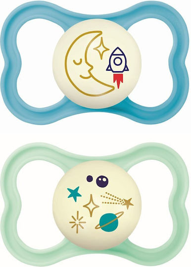 MAM - Ορθοδοντικές Πιπίλες Σιλικόνης Air Night για 16+ μηνών Μπλε-Βεραμάν 2τμχ