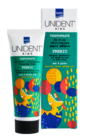 INTERMED - Unident kids Prebio Toothpaste Μη Φθοριούχος Οδοντόκρεμα με Πρεβιοτικά για τη Φροντίδα των Πρώτων Βρεφικών Δοντιών 50ml