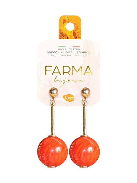 FARMA BIJOUX - Υποαλλεργικά Σκουλαρίκια Κρεμαστά με Πέτρες Πορτοκαλί Coral Sphere (L50MM) 1 Ζευγάρι
