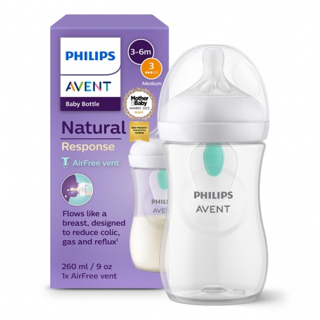AVENT - Natural Response Πλαστικό Μπιμπερό με Βαλβίδα AirFree Vent 3-6m Medium ροή 260ml