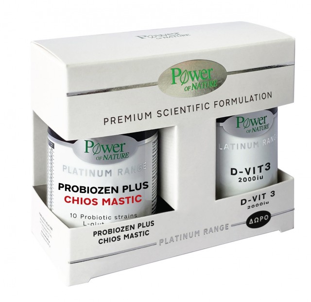 POWER HEALTH - Promo Platinum Range Probiozen Plus Chios Mastic 15 κάψουλες & Δώρο D-Vit 3 2000 IU 20 δισκία