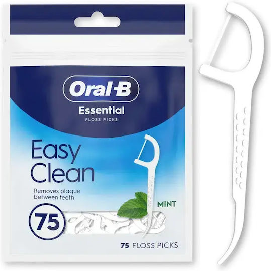 ORAL-B - Essential Easy Clean Floss Picks Οδοντικό Νήμα με Οδοντογλυφίδα & Γεύση Μέντας 75τμχ