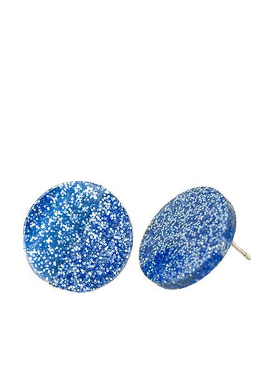 FARMA BIJOUX - Υποαλλεργικά Σκουλαρίκια Κουμπιά Μπλε Glitter 1 Ζευγάρι